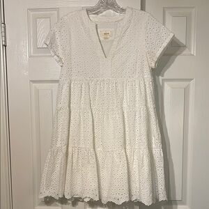 Maeve White Casual Sundress with Ruffled Tiers